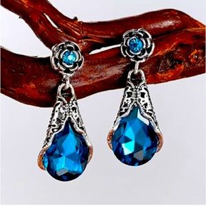 Silver Drop Earring Accented Blue Crystal Back to School Easter Springtime